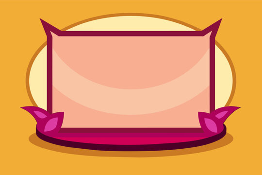 A stylized cartoon image of a light pink square-shaped pillow with purple corners on a yellow background.