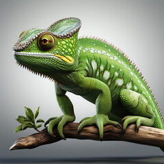 Watercolor Green colored chameleon close up, clipart Illustration, Generative Ai