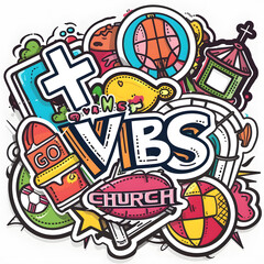 Sport supply with Text VBS (Vacation Bible School) isolated on white background. Christian concept. Copy space .