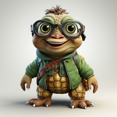 Watercolor turtle with glasses in front of studio, clipart Illustration, Generative Ai