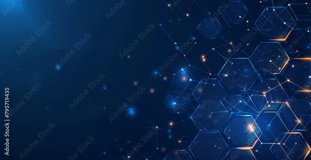 Poster abstract blue background with hexagons and data technology elements digital network connection on da