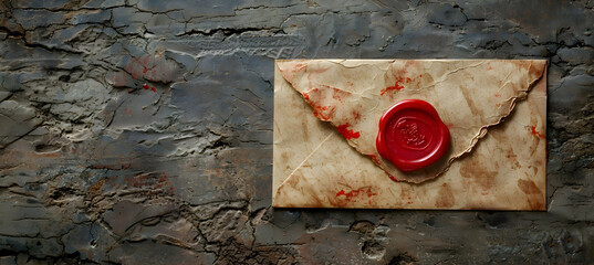 An illustration of a minimalist envelope sealed with a red wax stamp