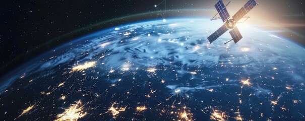 earth in space. Satellite in space orbit, ground communication technologies, information communications 