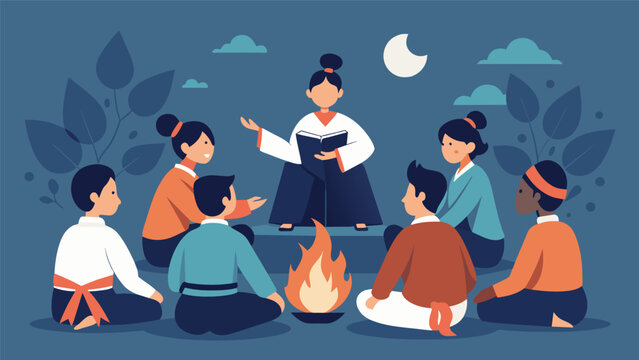 At the end of a long training session a group of students gather around a campfire discussing how they can apply the lessons learned in martial
