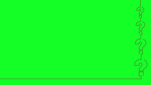 Green screen Background with colored one line right side verticle bar of Question Mark concept. Template background for ppts, educational stuff, business graphs, space for custom text. 4K resolution 