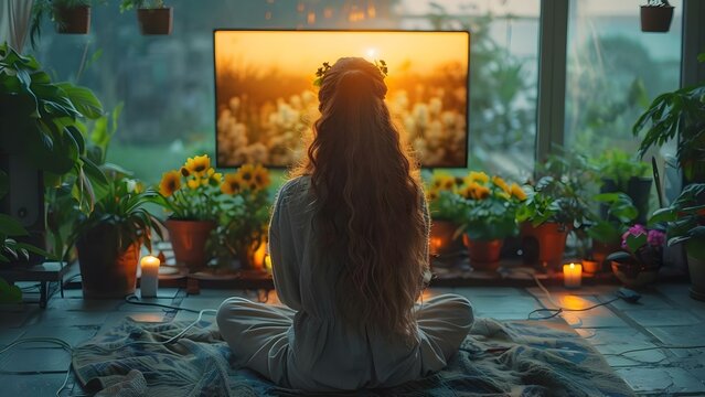 Girl at home struggles with technology addiction and sedentary lifestyle. Concept Technology Addiction, Sedentary Lifestyle, Overcoming Challenges, Mental Health, Healthy Habits