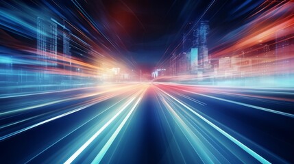 Obraz premium Car motion trails. Speed light streaks background with blurred fast moving light effect, Racing cars dynamic flash effects city road with long exposure night lights