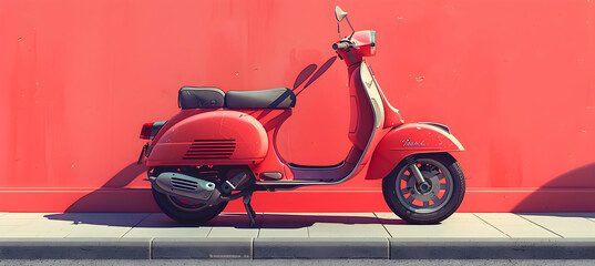 Fototapeta premium An illustration of a minimalist scooter parked against a bright wall