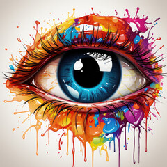 Watercolor human eye close up with colorful paint vector, clipart Illustration, Generative Ai