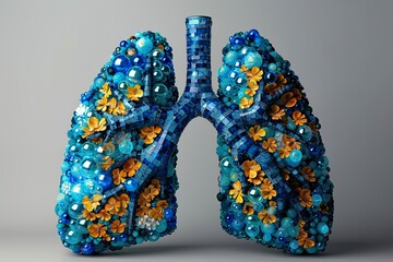 World Asthma Day poster with illustration of lungs filled with air bubbles. Asthma awareness sign. Asthma solidarity day. Healthy lungs symbol. - obrazy, fototapety, plakaty
