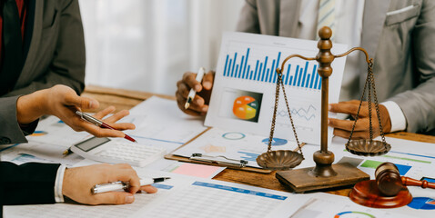 Joint legal team of lawyers and businessmen to start a business, accounting and real estate concept.