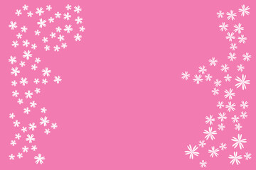 Greeting wishing card Happy Mothers day birthday wedding banner white flowers Pink magenta background Simple spring women design Horizontal backdrop of cute blooming flora border Flat style Copy spac