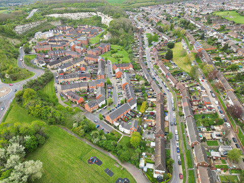 Aerial View of Residential District of Strood Town of Rochester, England United Kingdom. 