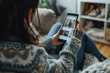 Consumer browsing through a shopping app with responsive design, medium shot showing the app's user-friendly layout on a smartphone