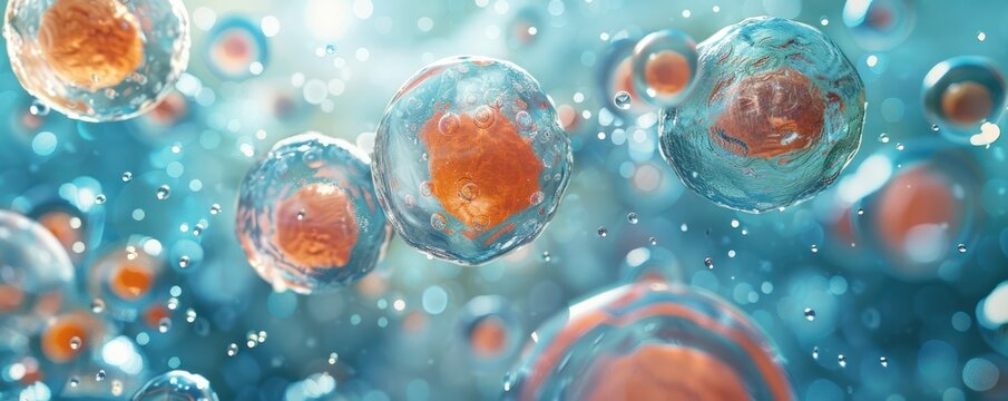 Demonstrate the role of osmotic pressure in the human body with a medium shot of cells in different fluid conditions, highlighting the critical balance of water for cell function
