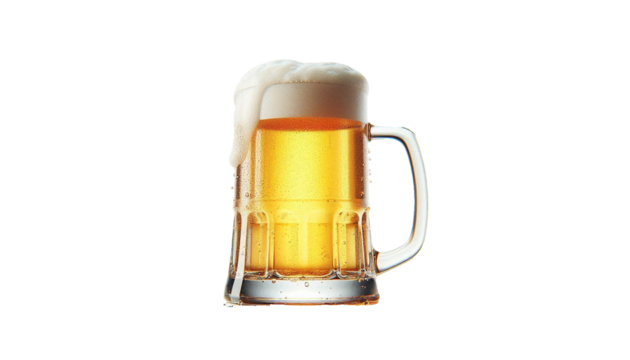 This image captures a mug of beer with a frothy top, highlighted by the light background, emphasizing the refreshing aspect of the beverage.