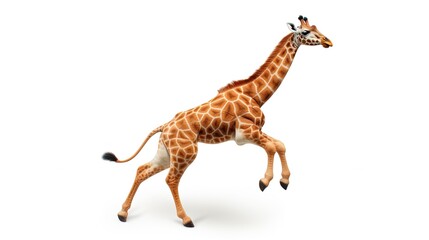 Running giraffe in full height on white background