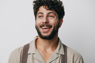 Obraz premium Isolated man young happy guy portrait male caucasian adult background face person white smile attractive