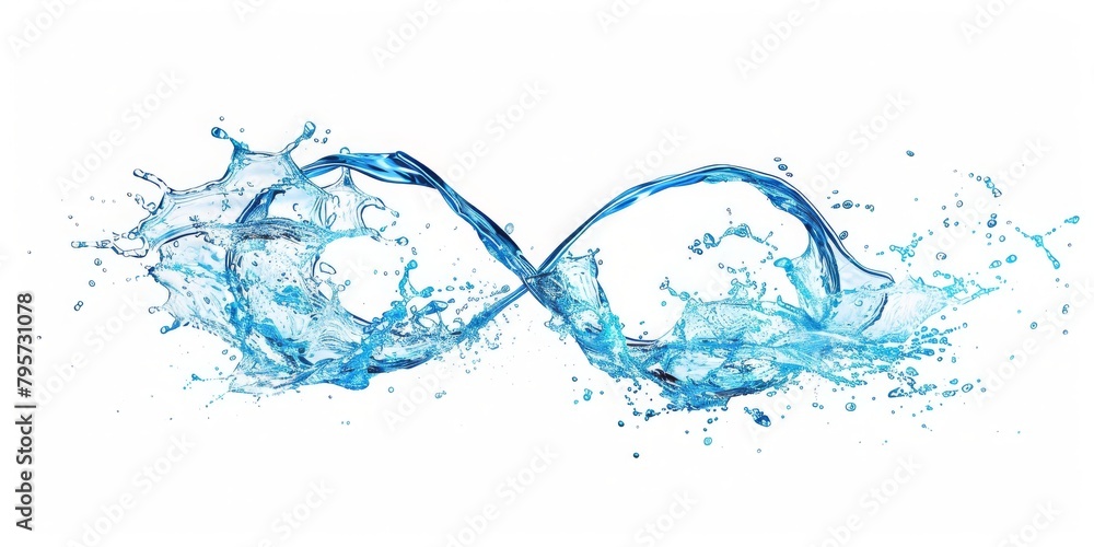 Fototapete An Artistic Representation of the Infinity Symbol Created with Blue Water and Bubbles, Emphasizing Concepts of Purity, Connection, and Continuity in a Transparent Liquid Form, Generative AI