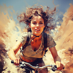 Road racing lifestyle: young woman having fun making a cyclo cross ride on rough terrain