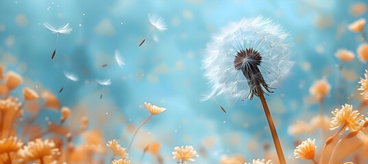 An illustration of a single dandelion seed floating in the breeze