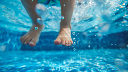 プールで泳ぐ子どもの足