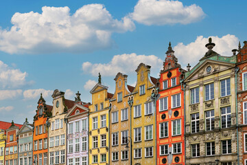 Colorful facades of ancient houses in the Old Town of Gdansk	
