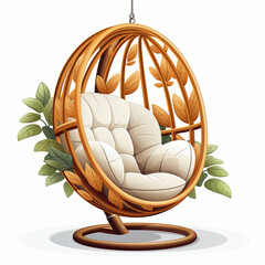 Watercolor a woven wicker egg-shaped hanging chair vector, clipart Illustration, Generative Ai