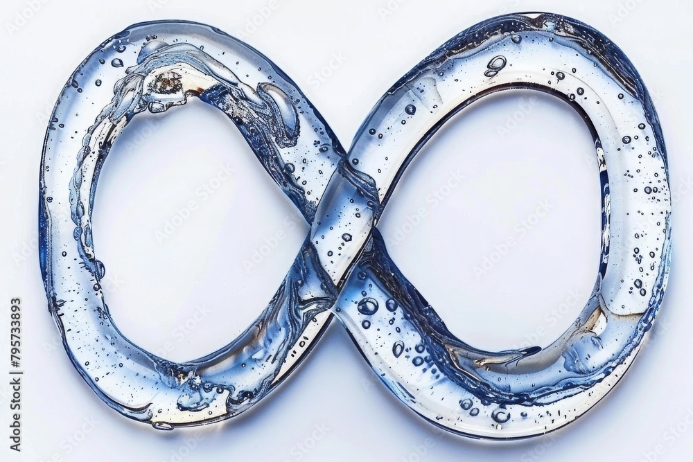 Aufkleber An Artistic Representation of the Infinity Symbol Created with Blue Water and Bubbles, Emphasizing Concepts of Purity, Connection, and Continuity in a Transparent Liquid Form, Generative AI