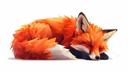 An illustration of a simple geometric fox curled up sleeping