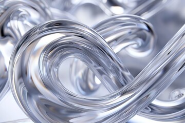 Abstract geometric silver background with glass spiral tubes, flow clear fluid with dispersion and refraction effect, crystal composition of flexible twisted pipes, modern 3d wallpaper, design element