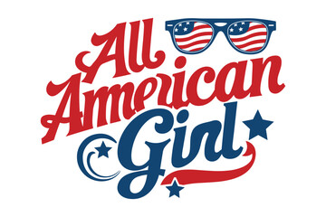 2024 4th of july independence day vector illustration, all american girl