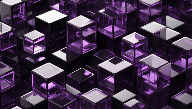 Harmoniously Positioned Transparent Cuboids, Amethyst and Jet Black, Stylish Tech Wallpaper.
