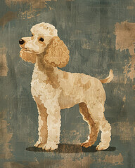Retro style illustration of a poodle dog standing on a grunge background - 795738888