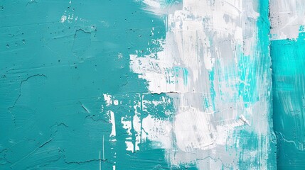 Aged Turquoise Paint Peeling on Brick Wall