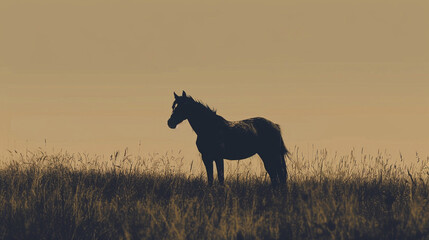 Obraz na płótnie Canvas single wild horse in the meadow standing dark lighting