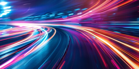 Car motion trails. Speed light streaks background with blurred fast moving light effect, Racing cars dynamic flash effects city road with long exposure night lights