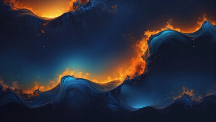 Mystical Wallpaper, Enigmatic Midnight Indigo and Glowing Amber Water Gradient, Conjuring Magic.