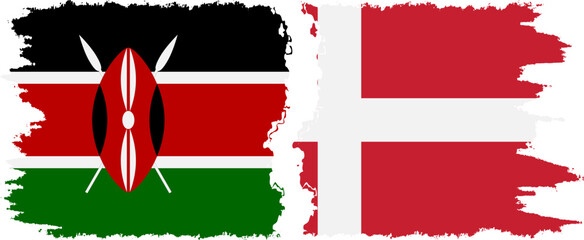 Denmark and Kenya grunge flags connection vector - obrazy, fototapety, plakaty