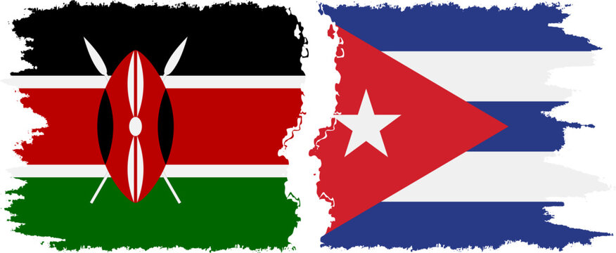 Cuba and Kenya grunge flags connection vector