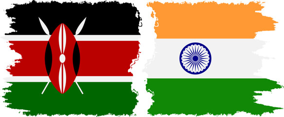 India and Kenya grunge flags connection vector - obrazy, fototapety, plakaty