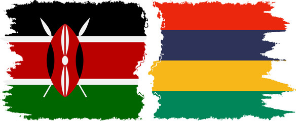 Mauritius and Kenya grunge flags connection vector - obrazy, fototapety, plakaty
