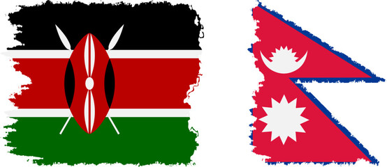 Nepal and Kenya grunge flags connection vector