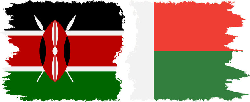 Madagascar and Kenya grunge flags connection vector