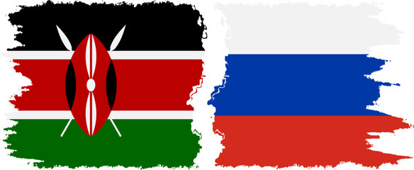 Russia and Kenya grunge flags connection vector - obrazy, fototapety, plakaty