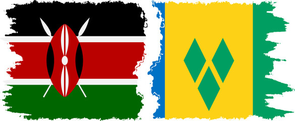 Saint Vincent and the Grenadines and Kenya grunge flags connection - obrazy, fototapety, plakaty