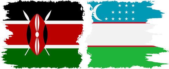 Uzbekistan and Kenya grunge flags connection vector - obrazy, fototapety, plakaty