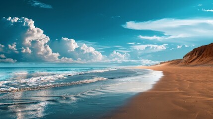 A simple depiction of sand meeting the sea and sky, capturing the essence of a peaceful beach landscape
