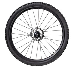 Bicycle wheel for riding in the mountains on an isolated background.