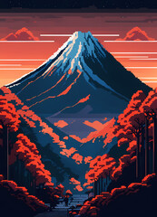 Japanese Landscape Pixel Art Generative AI Illustration 